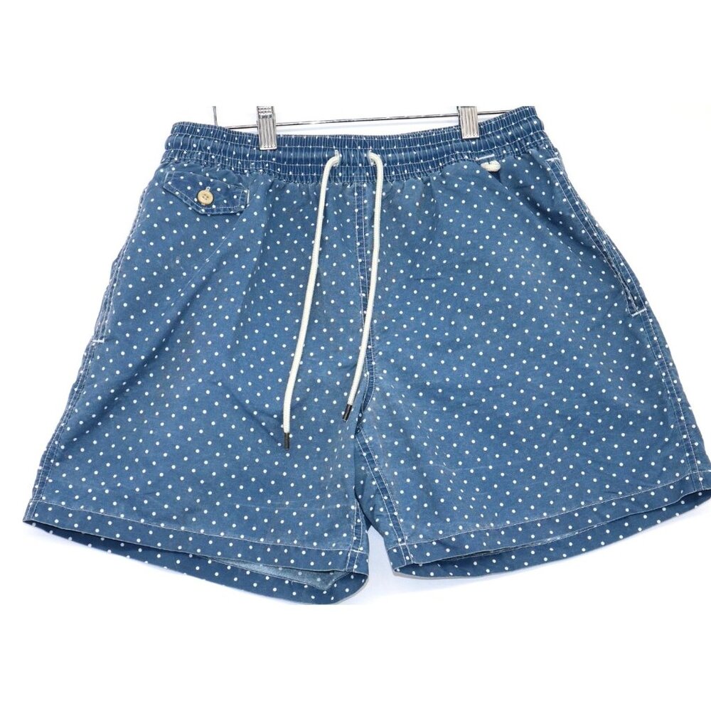Polo Ralph Lauren Blue Polka Dot Swim Trunks Drawstring Waist & Pockets Size L